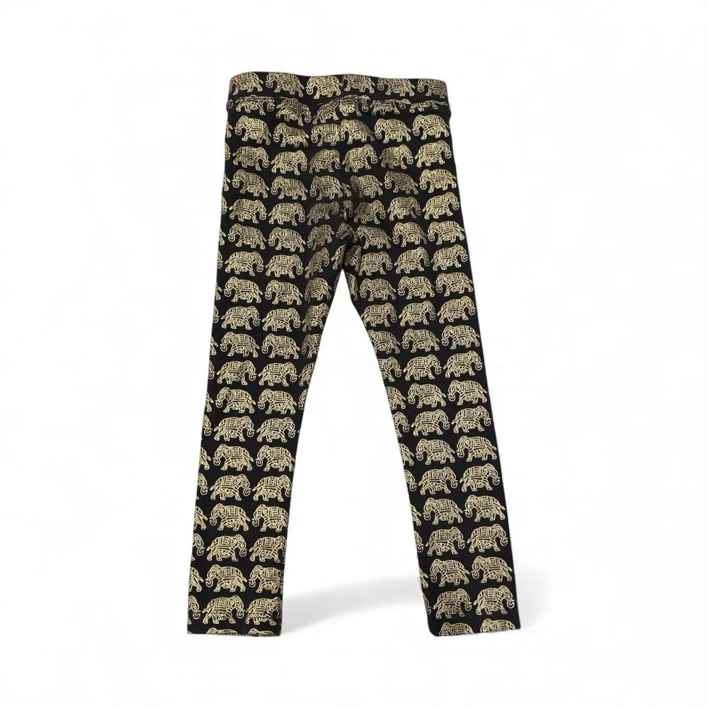 J Crew Crewcuts Girls' Everyday Leggings Black‎ Gold Elephant Foil Print Sz4